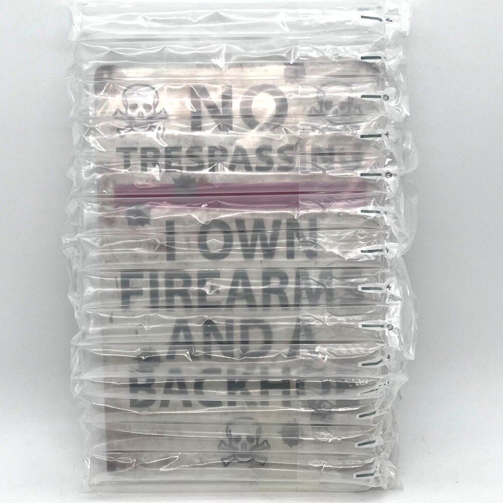No Trespassing Metal Sign I Own Firearms And A Backhoe Skull Graphics 12"x8" - Picture 10 of 11
